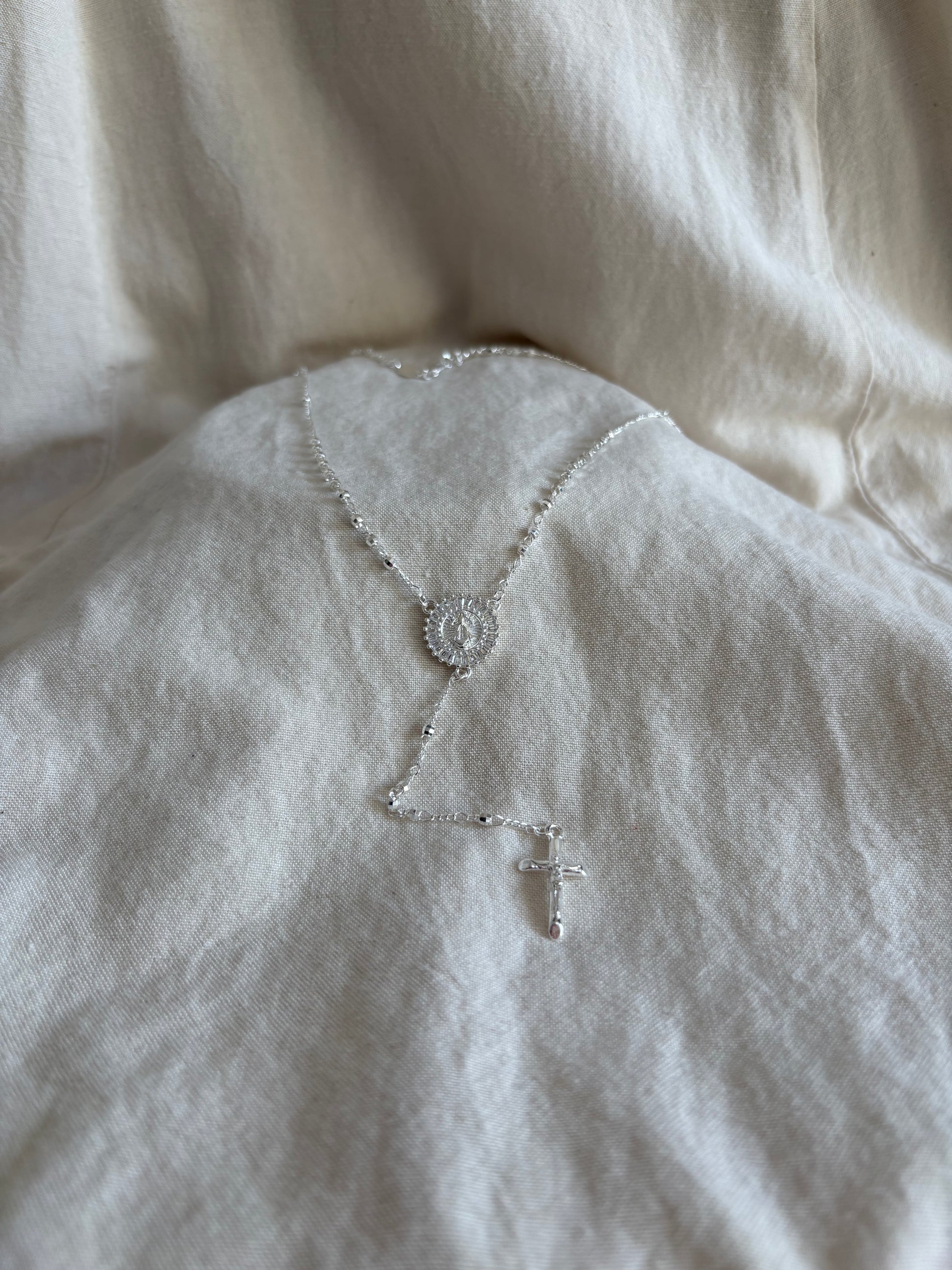 Silver-Plated Rosary Necklace