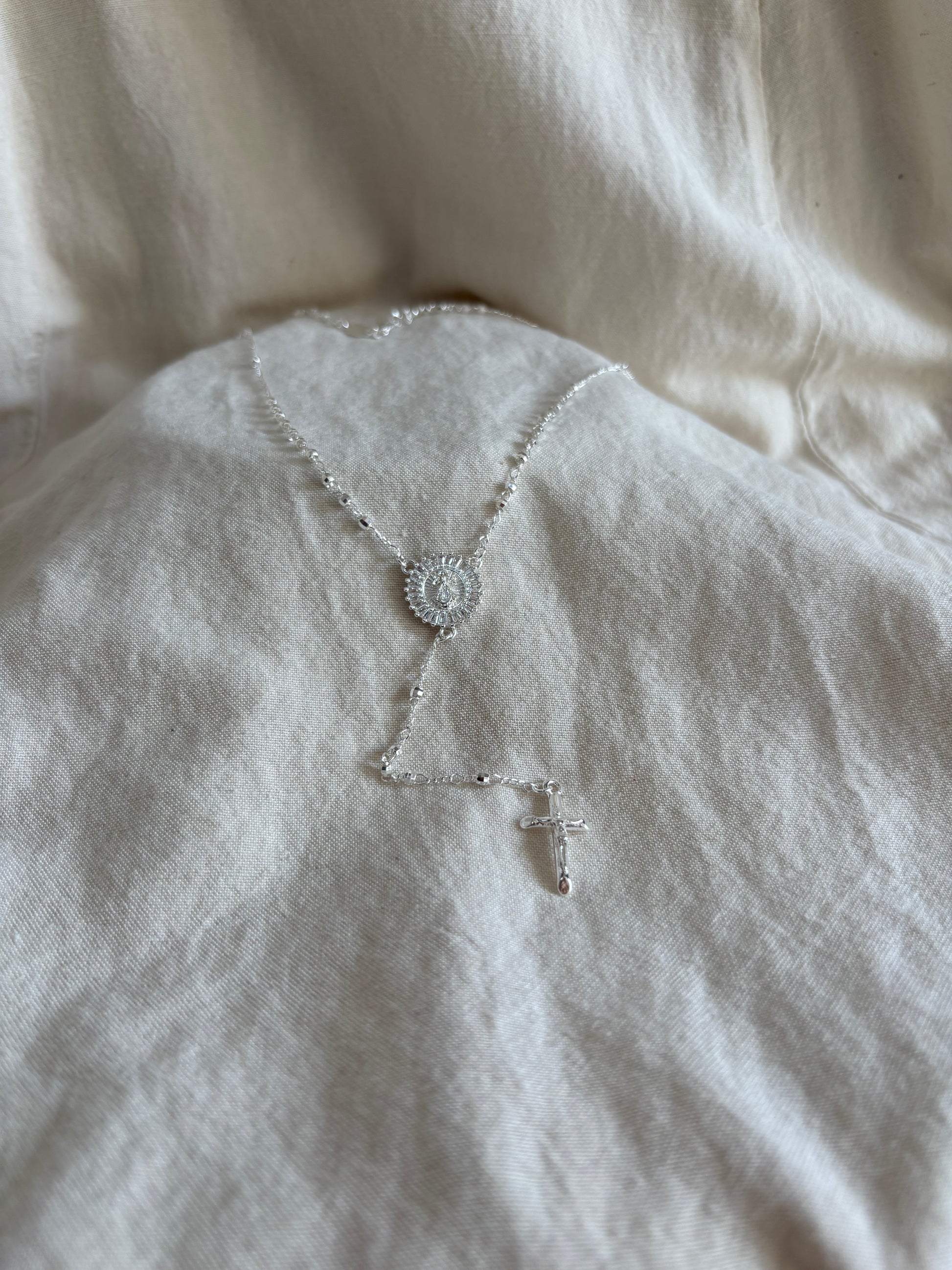 Silver-Plated Rosary Necklace