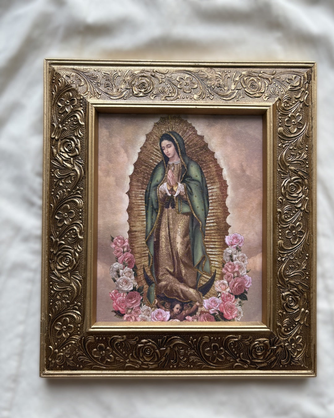 Our Lady of Guadalupe Framed Wall Art – Gold Foil Catholic Frame (12x14.5 in)